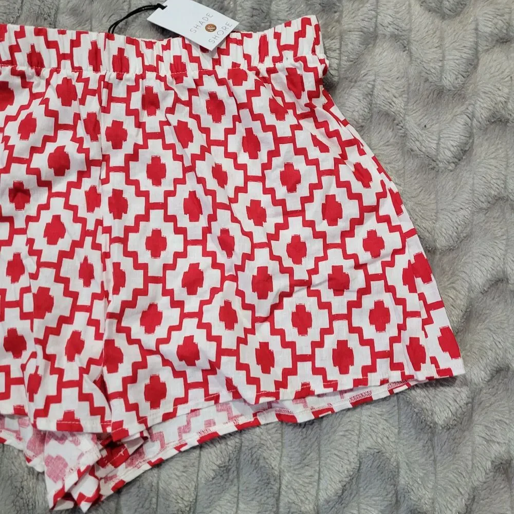 Shade & Shore Womens Size S 4-6 Linen Blend Red Geometric Shorts Swim Cover Up